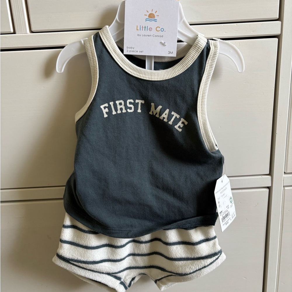 Blue and White Nautical Matching Set with Sleeveless Top